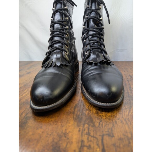 Justin Boots Size 9C Black Leather Kiltie Made in USA Vintage Roper - Picture 3 of 11